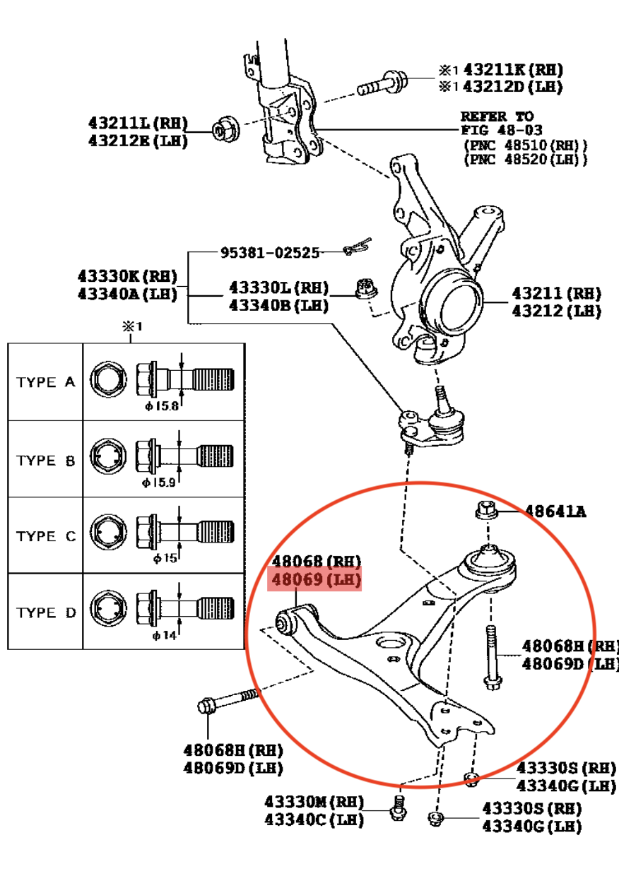 Front Lower Control Arm – Left (LH) – FCS 3274277 – Replaces Toyota 48069‑02300 – Fits Corolla 2013–2016